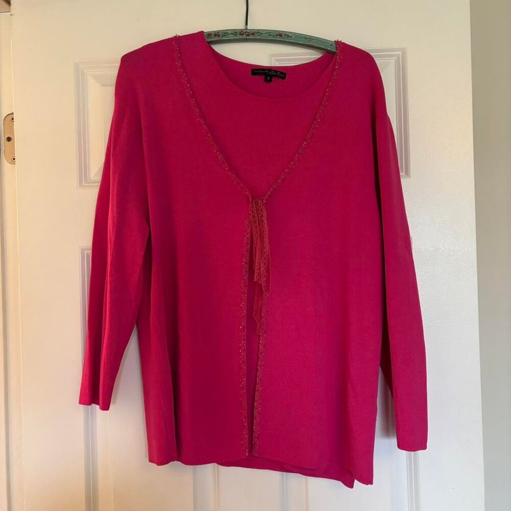 Pierri New York Women's Plus Size Pink 2pc Tank and Cardigan 1x y2k beaded